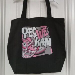 Kamala Harris YES WE KAM Graphic Print Black Canvas Tote  Approx 18" x 21"